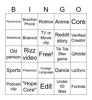 TikTok Bingo Card