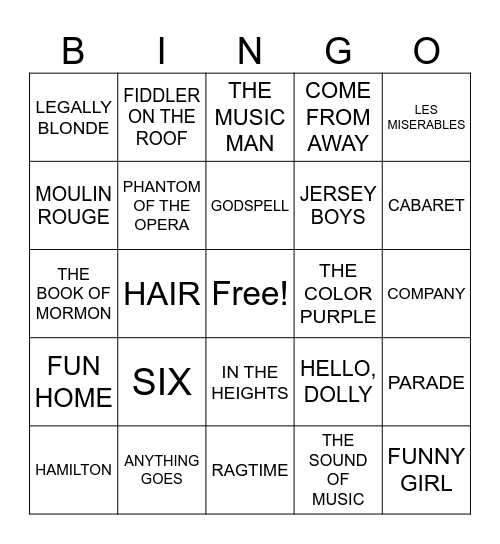 Broadway BINGO Card