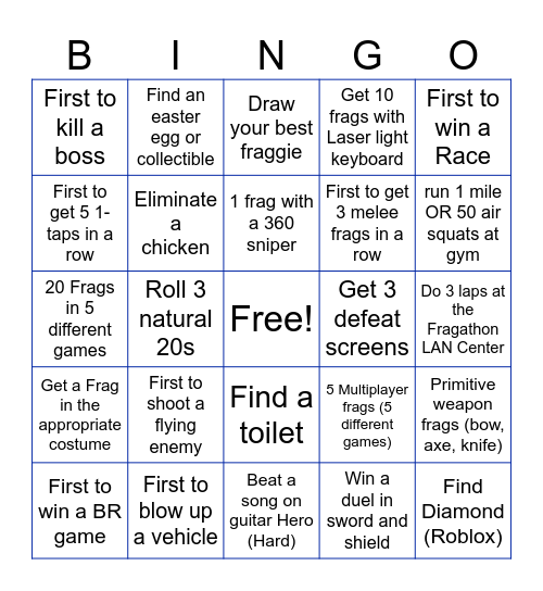Ultimate Fragathon Bingo Card