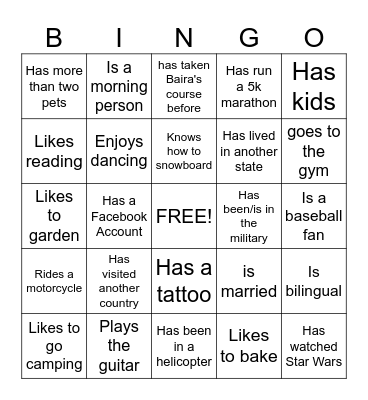 GTKY Bingo Card