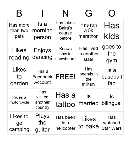 GTKY Bingo Card
