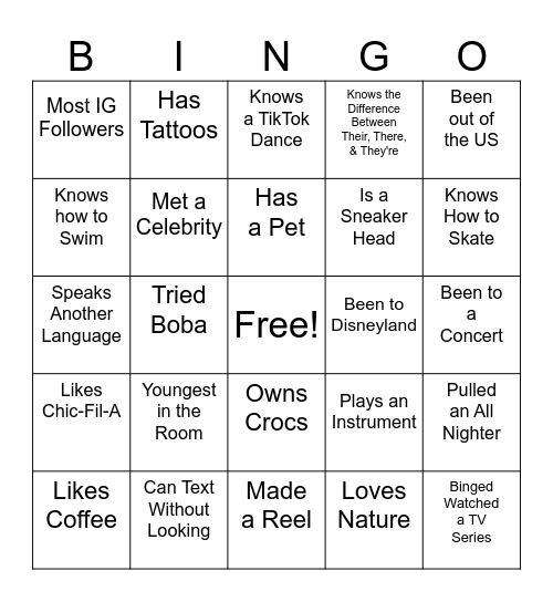 Mingle Bingo Card