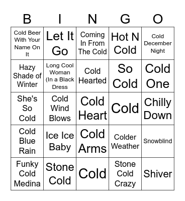 Cold Songs Bingo Card