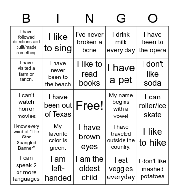 Get to Know You Bingo Card