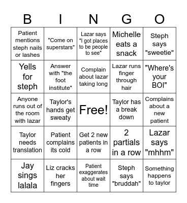 Lazar Bingo Card