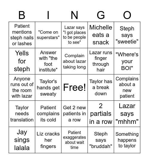 Lazar Bingo Card