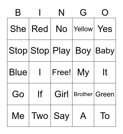 List 1 Bingo Card