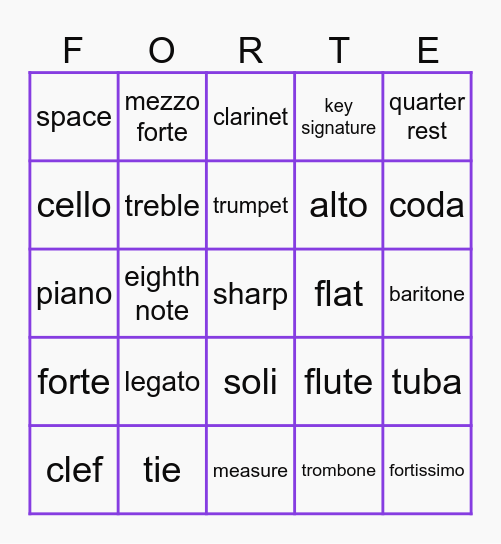 MDAE Band Room Bingo Card