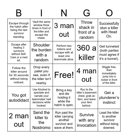 G&E Algorithm DBD Bingo Card