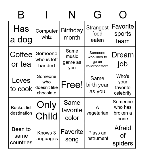 Hello! Bingo Card