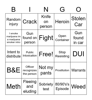 COPS Bingo Card
