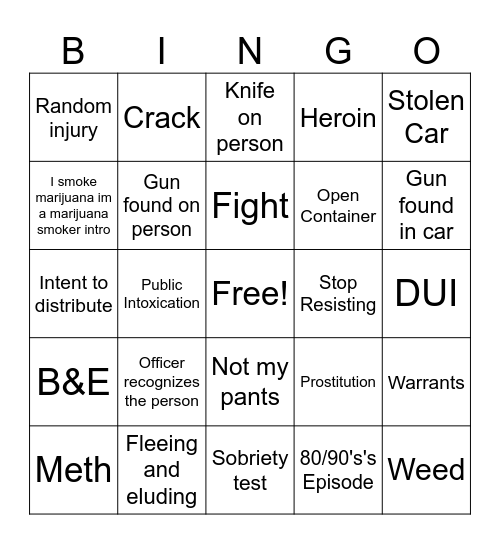 COPS Bingo Card
