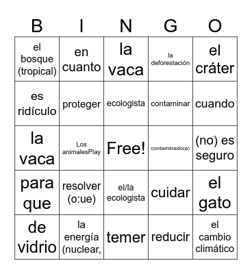 La naturaleza Bingo Card
