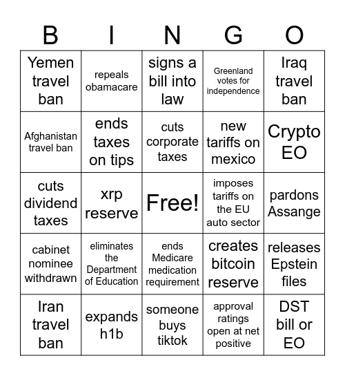 2025 Bingo: game #2 Bingo Card