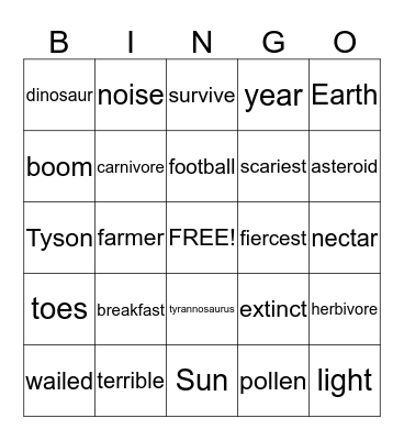 Kindergarten Fun Bingo Card