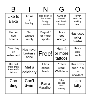Team Bingo Card
