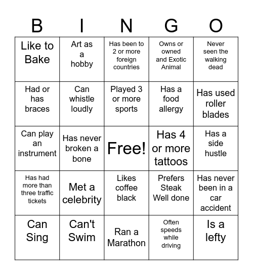 Team Bingo Card