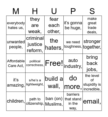 Election 2016 Debate Bingo! Bingo Card