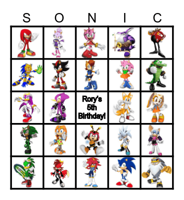 SONIC THE HEDGEHOG Bingo Card