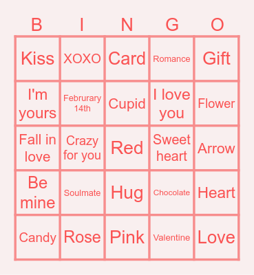 Valentines Bingo Card