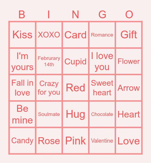 Valentines Bingo Card