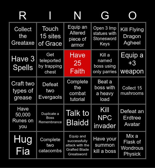 Elden Ring Bingo Card