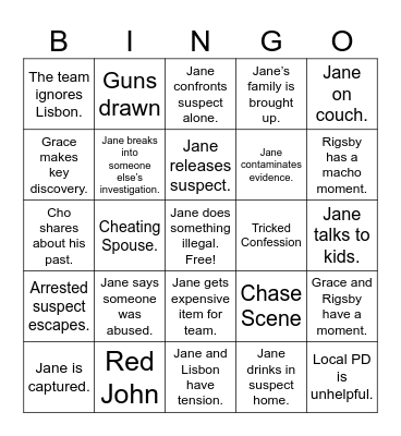 Mentalist Bingo Card