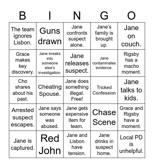 Mentalist Bingo Card