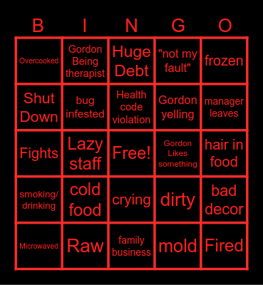 Kitchen Nightmares Bingo Card