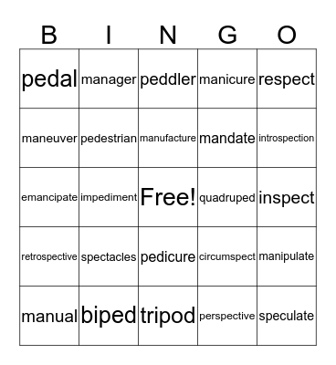 Vocabulary Bingo Card