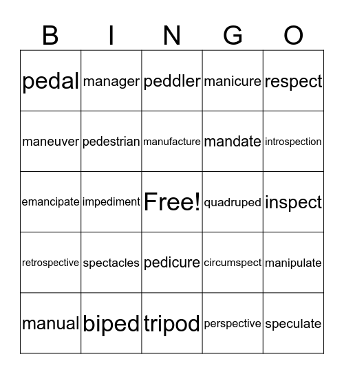 Vocabulary Bingo Card