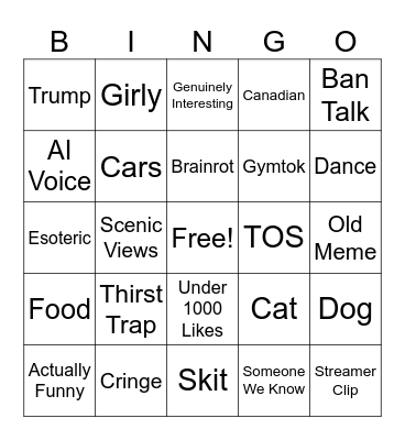 TikTok Bingo Card