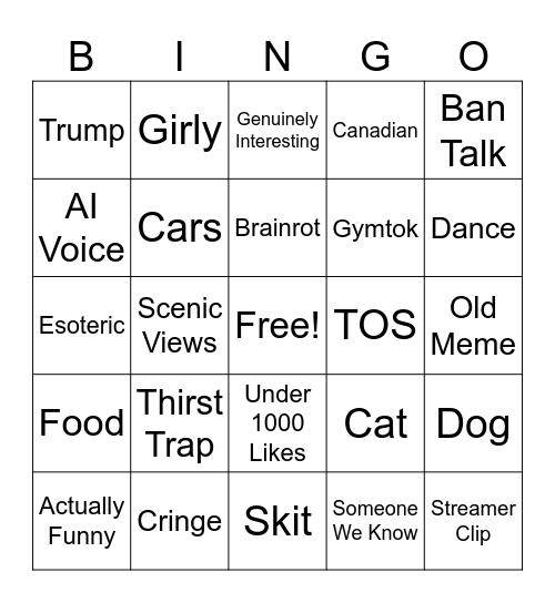 TikTok Bingo Card