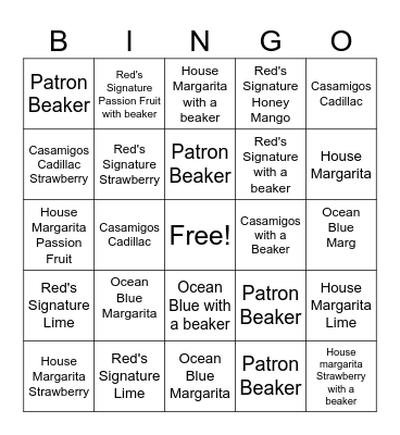 Margarita Contest Bingo Card