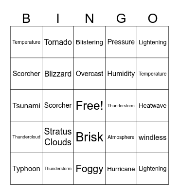 Weather Bingo Card