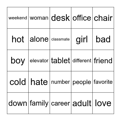 Vocabulary Bingo Card