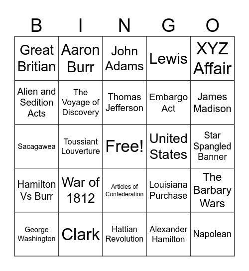 Project Menu Bingo Card