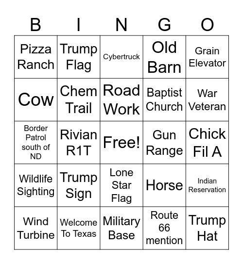 Texas Bingo Card