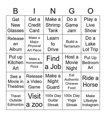 Kib's 2025 Resolutions Bingo Card