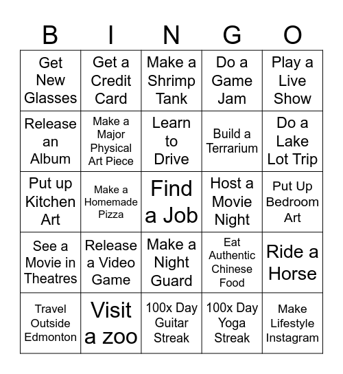 Kib's 2025 Resolutions Bingo Card