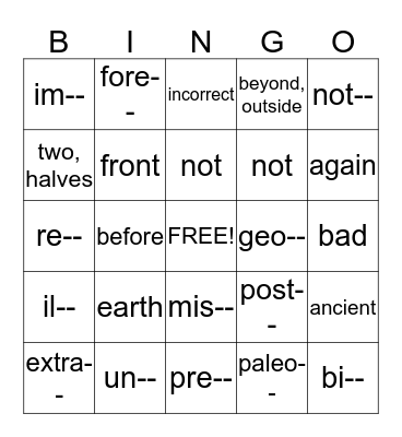 PREFIX BINGO Card