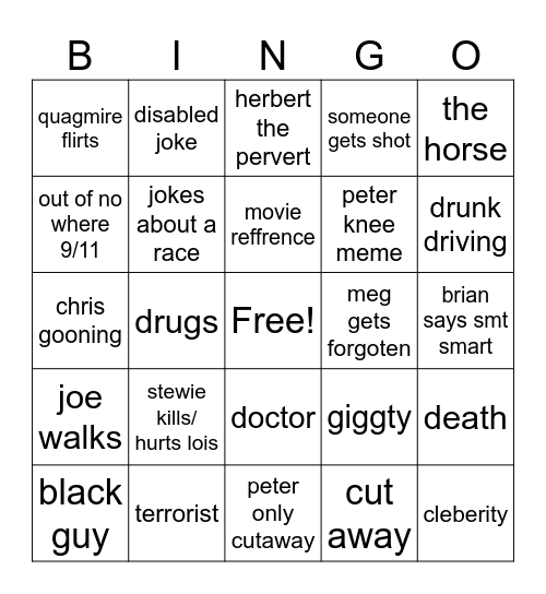 famliy man Bingo Card