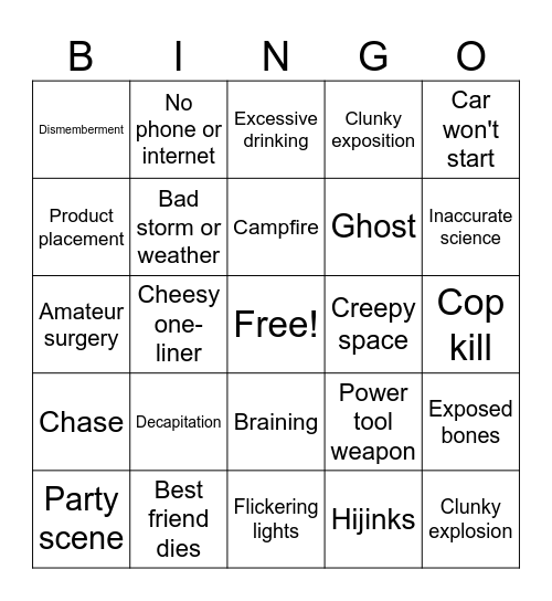 Horror Club Bingo Card