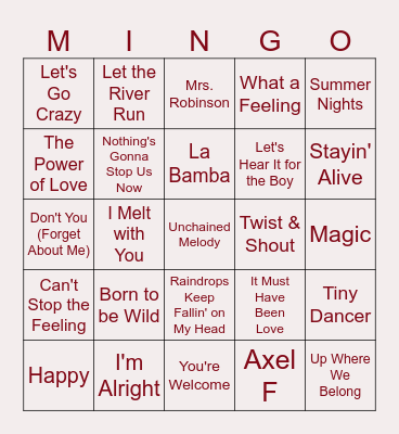 Songs From Movies Bingo Card