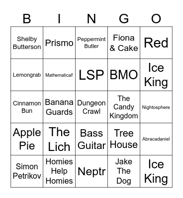 Adventure Time Bingo Card