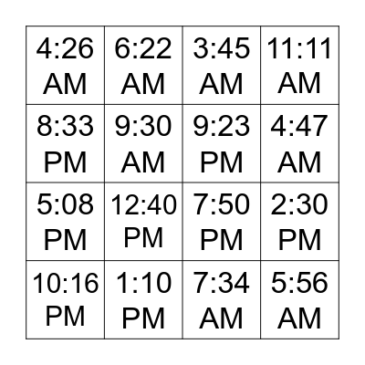 Time Bingo Card