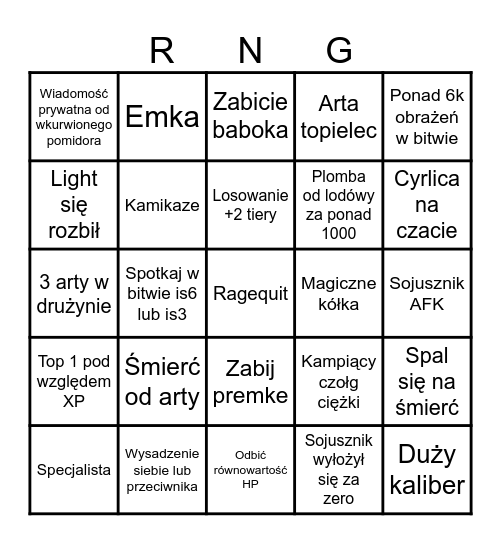 WoT Bingo Card
