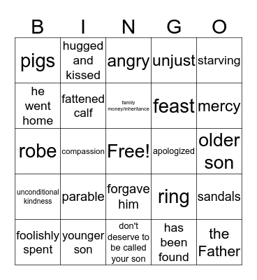 Prodigal Son Bingo Card