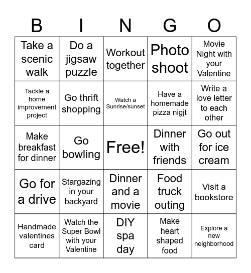Experience Valentines BINGO Card