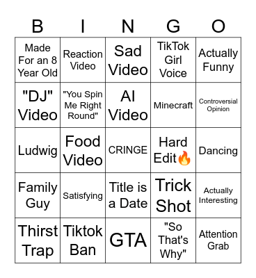 YouTube Shorts Bingo Card